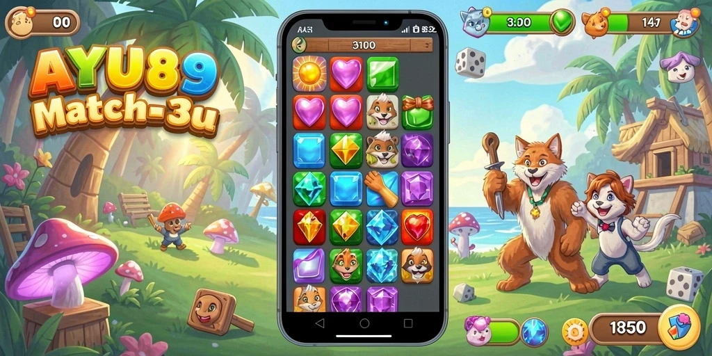 Tampilan gameplay Match-3 yang penuh warna dan menantang.
