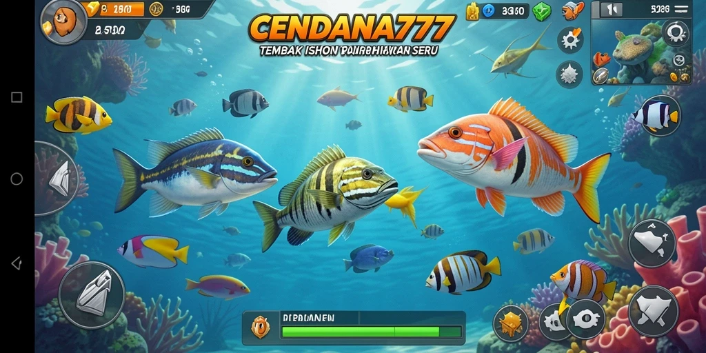 Tampilan gameplay seru dalam CENDANA777 dengan aksi tembak ikan.