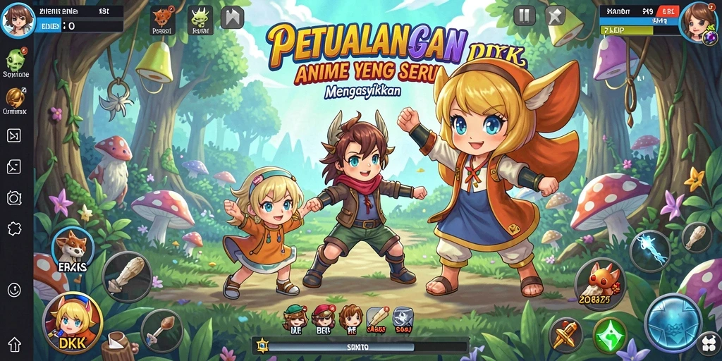 Tampilan gameplay DKK yang menakjubkan dengan karakter anime.
