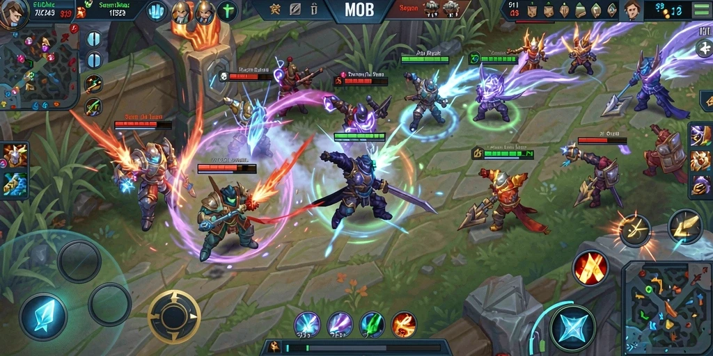 Tampilan seru gameplay F08 dengan pertempuran MOBA yang intens.