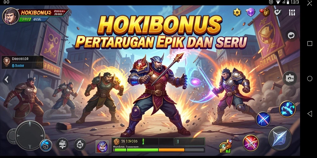 Screenshot HOKIBONUS menampilkan aksi pertarungan yang mendebarkan dan karakter beragam.