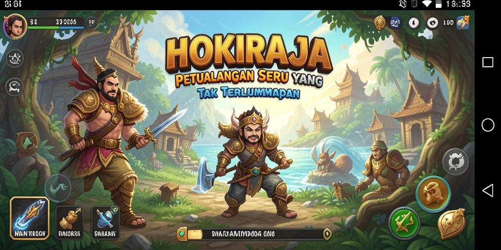 Tangkapan layar HOKIRAJA menunjukkan aksi seru dalam petualangan.