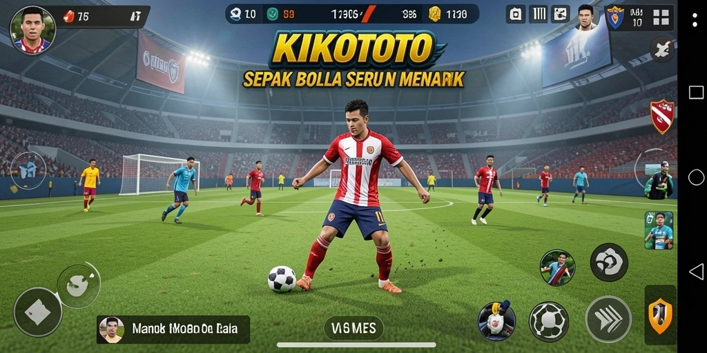 Tampilan gameplay KIKOTOTO dengan aksi sepak bola yang mendebarkan.