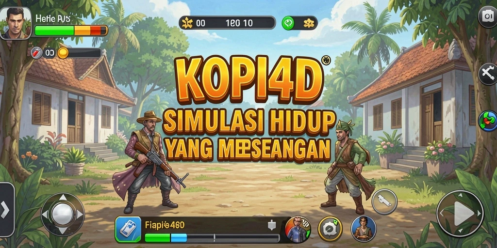 Tampilan utama gameplay KOPI4D dengan banyak interaksi karakter.