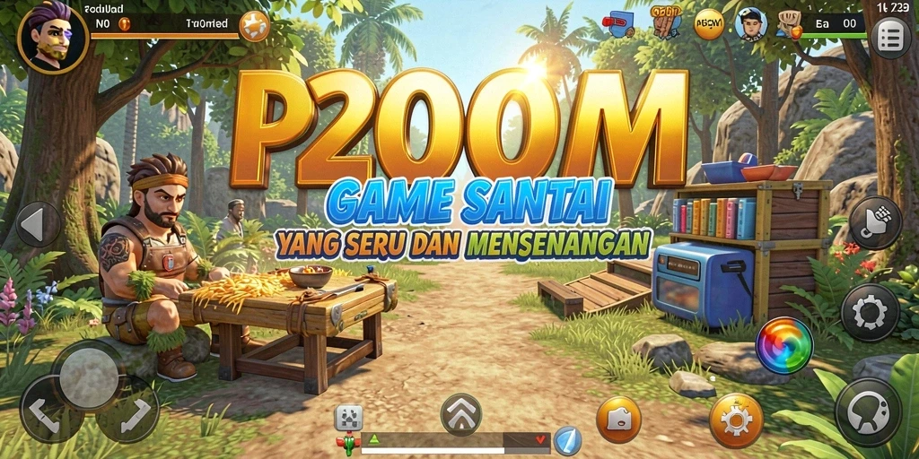 Tangkapan layar permainan P200M yang ceria dan penuh warna.