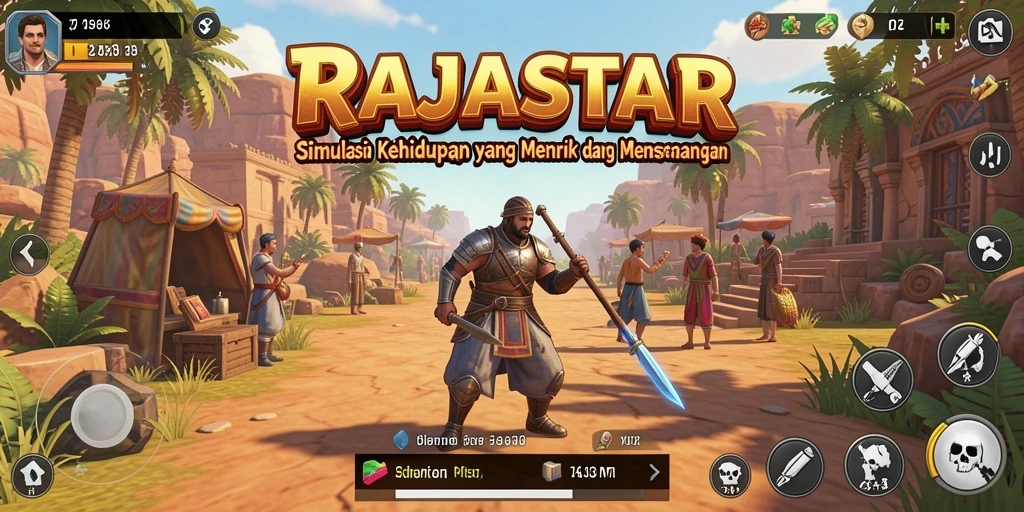 Tampilan gameplay interaktif dan dunia penuh warna dalam RAJASTAR.