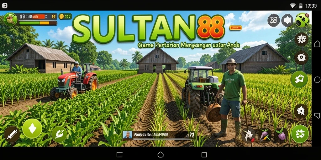 Tampilan gameplay SULTAN88 dengan ladang subur yang siap panen.