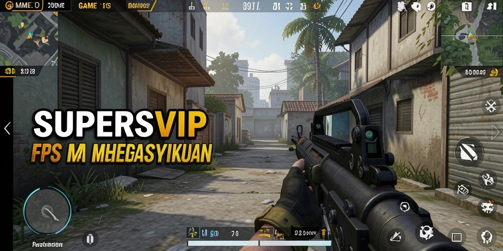 Screenshot utama SUPERSVIP menampilkan aksi tembak-menembak FPS yang mendebarkan.