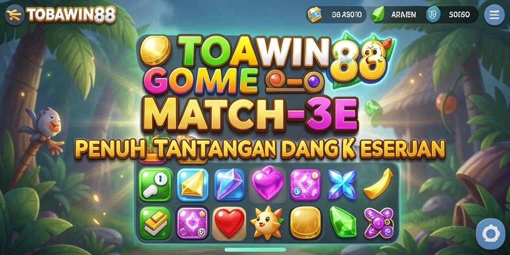 Gameplay seru TOBAWIN88 dengan tantangan Match-3 yang menarik.