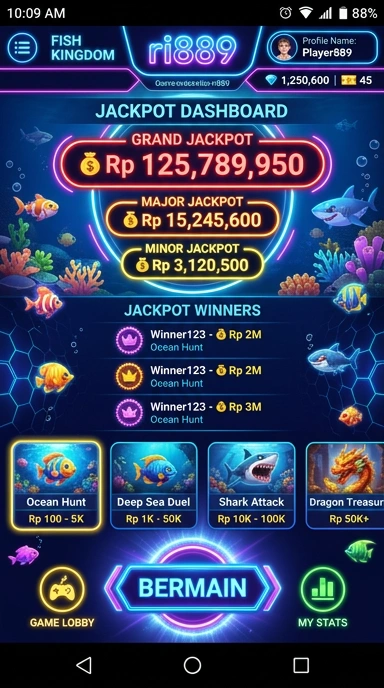 Tampilan antarmuka pengguna ri889 yang memudahkan navigasi aplikasinya.